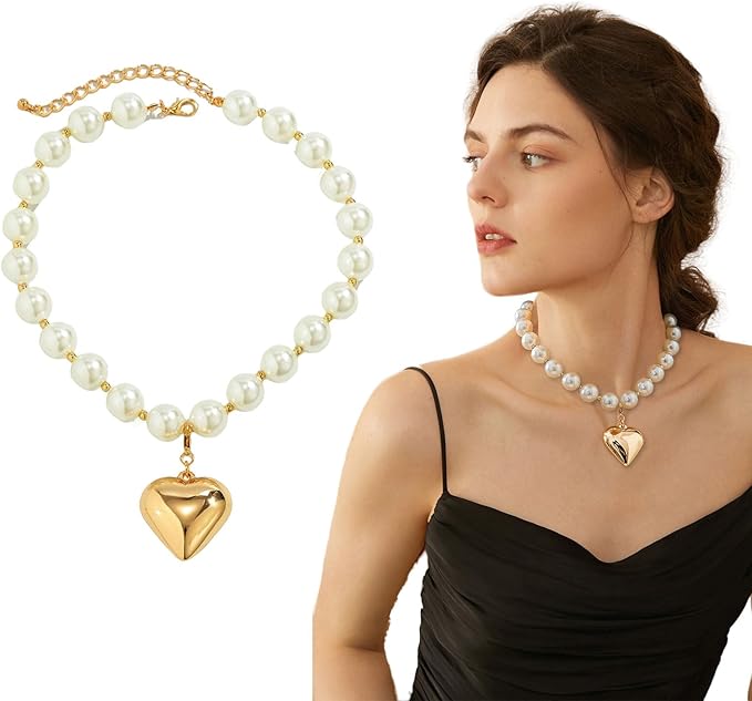 Perlen Choker Gold - Herz Anhänger