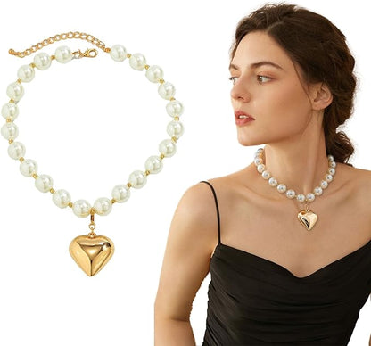 Perlen Choker Gold - Herz Anhänger