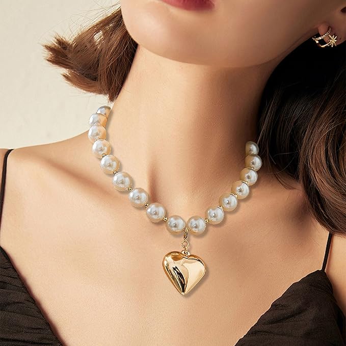 Perlen Choker Gold - Herz Anhänger