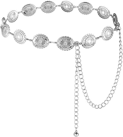 Kettengürtel Silber - Oval mit Blumenmuster