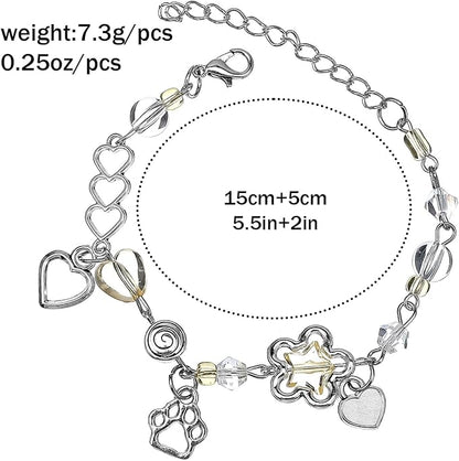 4 süße Y2K Perlenarmbänder Silber