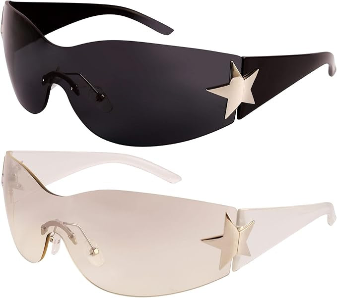 Runde Y2K Sonnenbrille mit Stern - Doppelpack