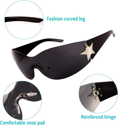 Runde Y2K Sonnenbrille mit Stern - Doppelpack