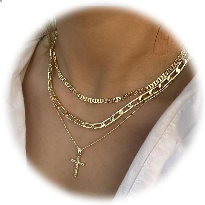 Set aus 3 Goldketten - Kreuzanhänger