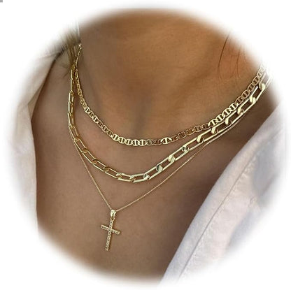 Set aus 3 Goldketten - Kreuzanhänger