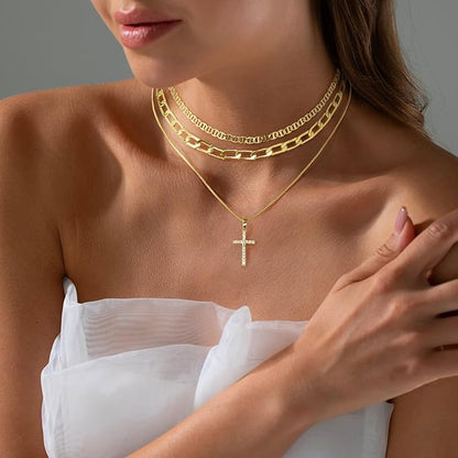 Set aus 3 Goldketten - Kreuzanhänger
