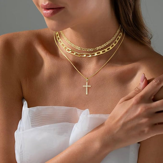 Set aus 3 Goldketten - Kreuzanhänger