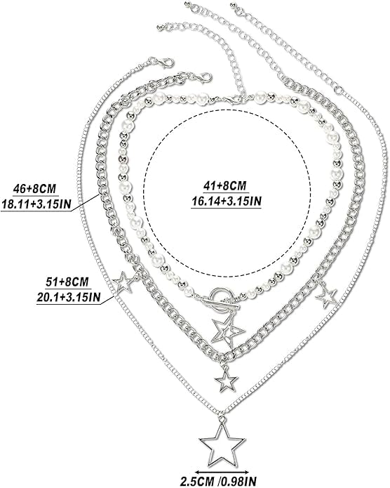 Set aus 3 Halsketten Silber - Perlen und Sternanhänger
