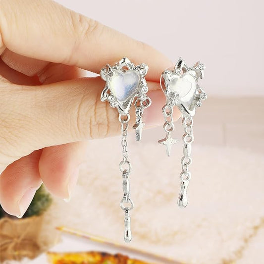 Herzförmige Ohrringe Silber - asymmetrisch mit Wassertropfenanhänger
